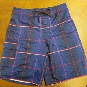 OP board swim trunks. Navy, red and white